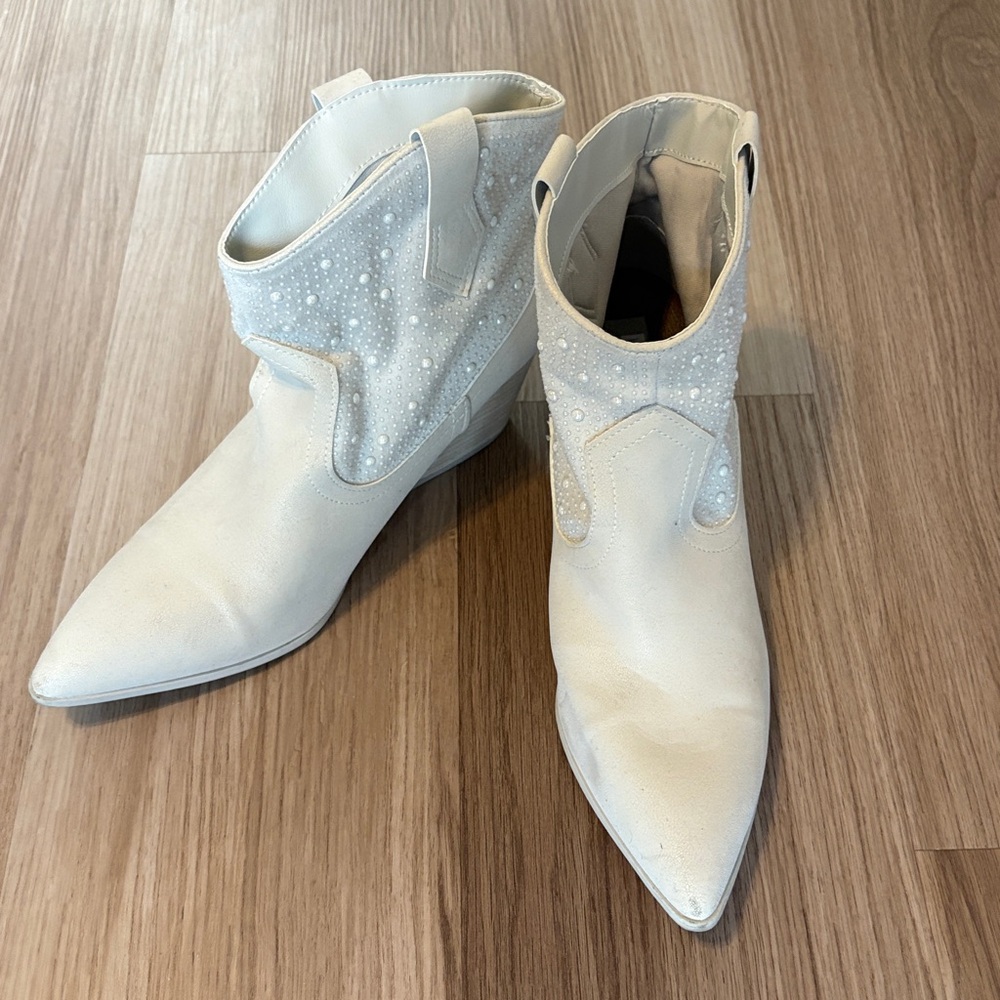 MIA White Ankle Boots with Studded Detail